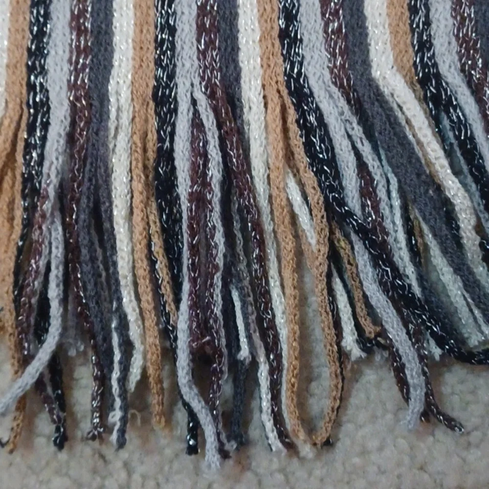 Cejon Earthtone Striped Scarf With Fringe And Sparkle